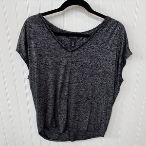 White House Black Market Charcoal Heather Short Sleeve V-Neck Tee
